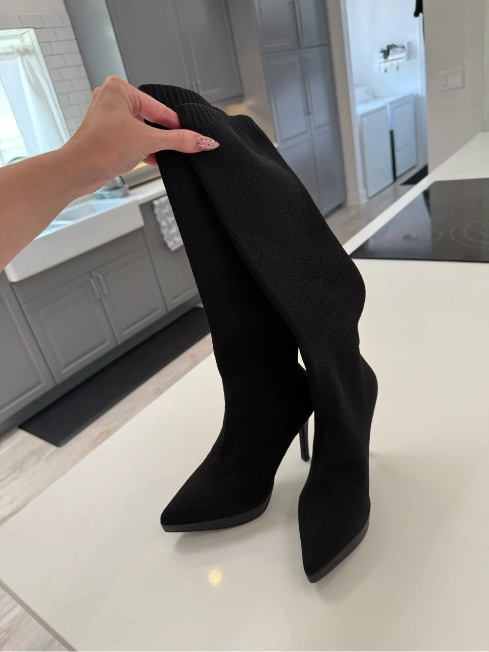 Cosy Island Black Stretch Over-the-Knee Stiletto Boots